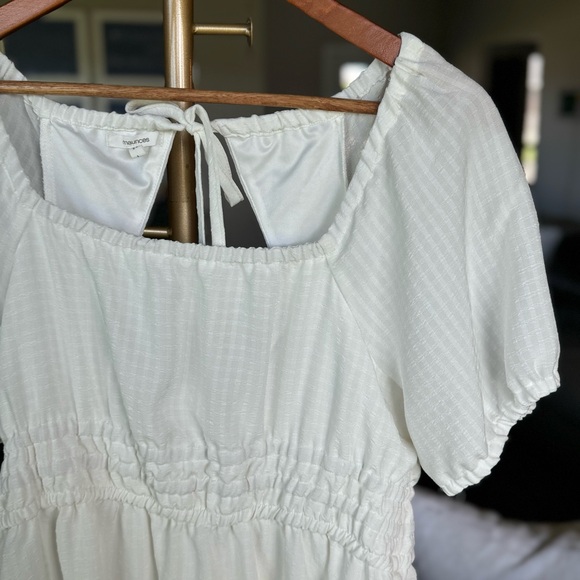 Maurices White Back Keyhole Puff Sleeve Mini Dress with Smocked Waist - Large - Picture 9 of 9
